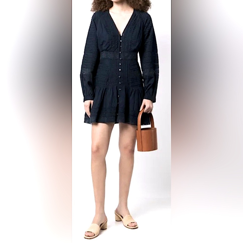 Veronica Beard Addilyn Mini Dress Low Cut Pleated Cotton in Navy blue size 10